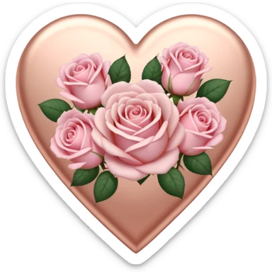 Rose-gold heart shape with pastel pink roses adorning it sticker