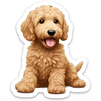 Goldendoodle playing with toy sticker