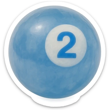 pool billiards 2-ball, retro 90's toy style, very transparent, slightly see-through, blue with white circle and number 2, soft plastic texture, soft reflections, soft and squishy, some cloudiness, not shiny, highly detailed, appealing, no tag, no background sticker