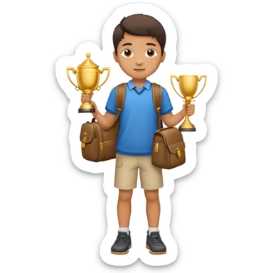emoji of a full body boy with a school bag win a trophey sticker