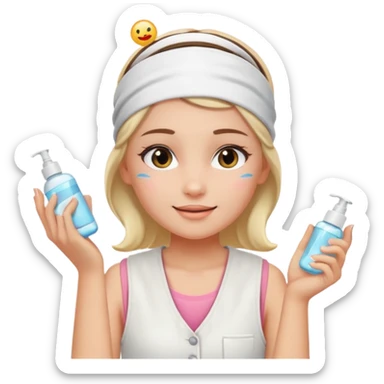 Clean girl aesthetic emoticons, apply skincare products, headband, glowing skin, white vest, soft lighting sticker