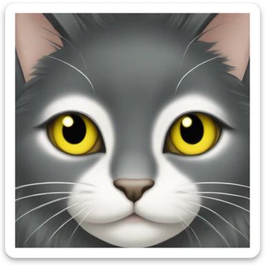 Black long haired cat green yellow eyes sticker