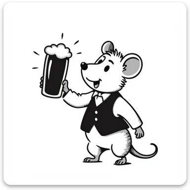Hand-drawn mouse character toasting with a beer mug sticker