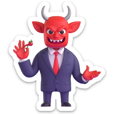 devilish character in business suit selling digital products sticker