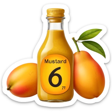 Bottle of mustard that says 67 with mangoes next to it sticker