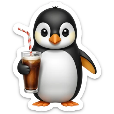 Penguin drinking root beer sticker