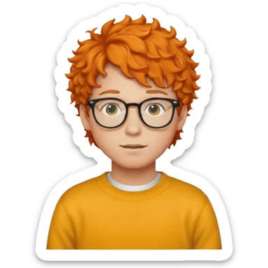 teen nerd orange hair boy curly orange hair wearing white shirt inside a yellow sweater with glasses  sticker