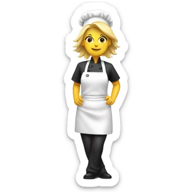Female chef with blonde hair near a toilet sticker