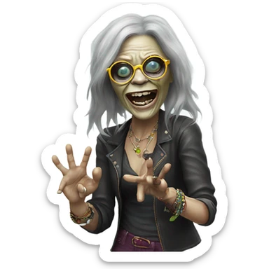  janis joplin zombie  dancing with circle glasses sticker