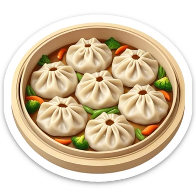 Cinematic Realistic Jiaozi Dish Emoji, depicted as delicate, handcrafted dumplings filled with savory meat and vegetables, rendered with detailed textures and warm, inviting lighting. sticker