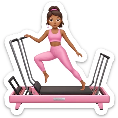 Brown girl in pink outfit on pink reformer pilates sticker