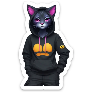 Edgy Anthro cool pretty colorful dark cat-fursona techwear cargo pants hoodie sticker