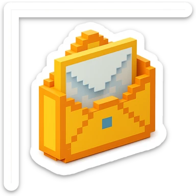3D voxel style icon of a mail pocket, with a slightly open flap and stylized pixel details sticker