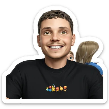 smiling boy in black shirt sticker