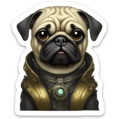 A cyberpunk pug in Art Nouveau style during 1910 sticker