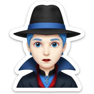 Vampire with blue hat,black coat with read collared ,full body. sticker
