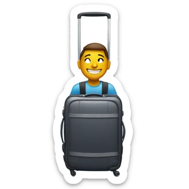 smiling at airport luggage sticker