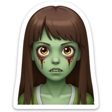 Zumbi feminino, de pele verde, cabelo marrom, longo, liso e castanho com franja reta sticker