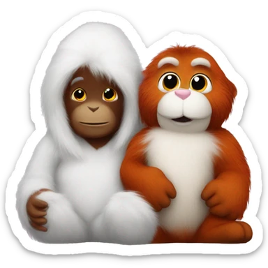 whithe bunny holds an orangutan peluche sticker