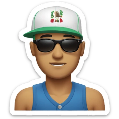 Bald Mexican young man with round face a baseball cap and dark cool sunglasses looking cool sticker