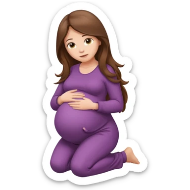 Pregnant long brown hair kneeling sticker