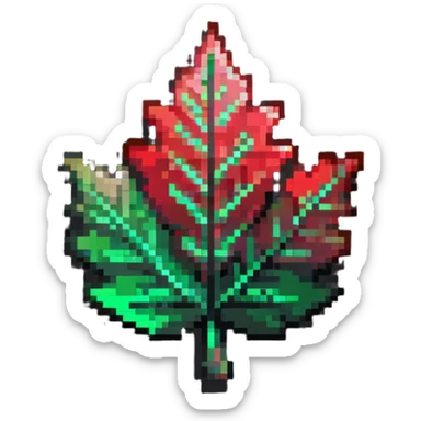 Pixel art leaf-shaped member badge with green to red gradient like changing seasons sticker