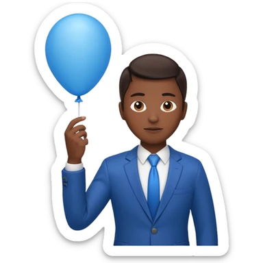 dark brown skin, office suit, hold blue balloon sticker