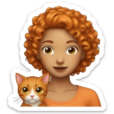 Curly girl with ginger cat sticker