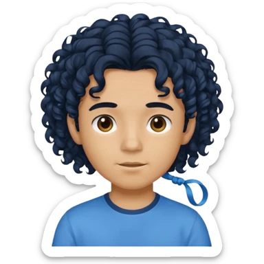 یه پسر با موهای  بلند و فرفری با لباس ابی موهاشو بسته باشه sticker