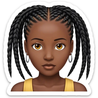 portrait of dark-skinned woman with black straight cornrows sticker