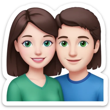 pink polaroid photo of a couple thats white with brunette hair blue and green eyes sticker