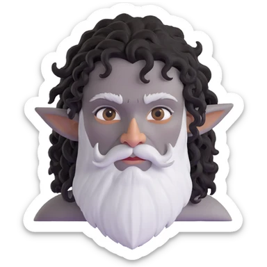 DnD firbolg with grey skin and black curly hair sticker