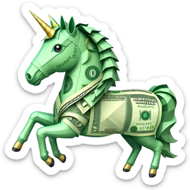 единорог полностью из долларовых купюр, no background sticker
