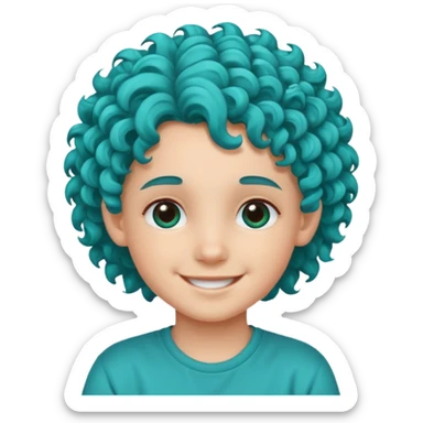 curly turqoise haired kid sticker