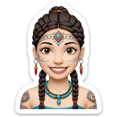 tribal girl Tattooed, white skin, smile sticker