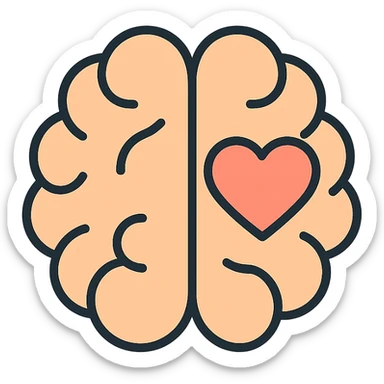 icon representing mental health, brain with heart, gentle colors, friendly style sticker