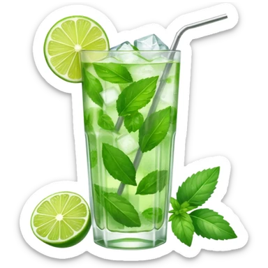 Mojito – tall glass with lime, mint leaves, and ice sticker
