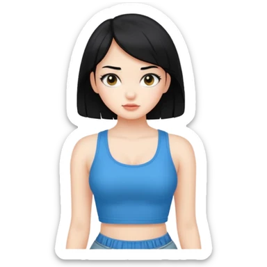 a black hair cute girl with white skin and Extreme Plung Crop Top. sticker