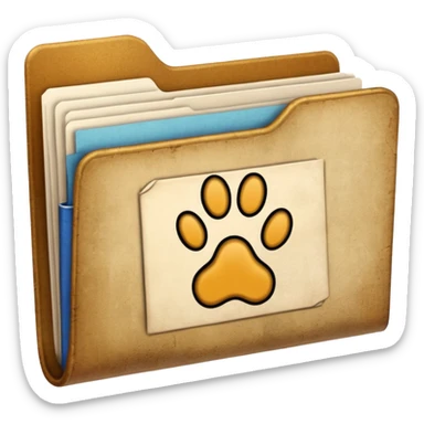 a folder of documents with a pawprint on it sticker