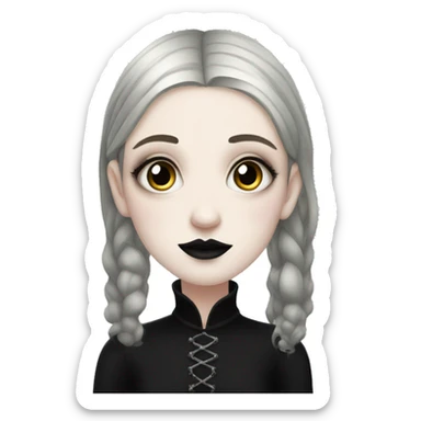 Goth girl, dressed in black, pale skin, trad goth makeup sticker