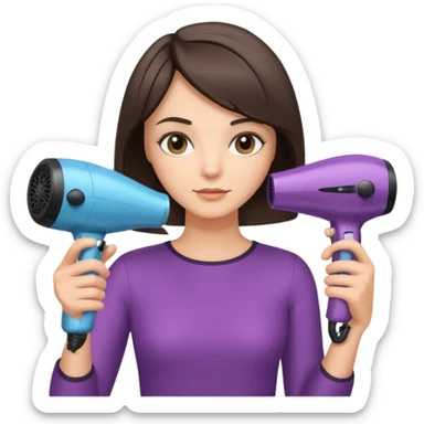 brunette bob girl hair stylist holding a hair dryer sticker