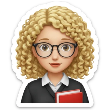girl student , curly blone hair, half body to belt sticker