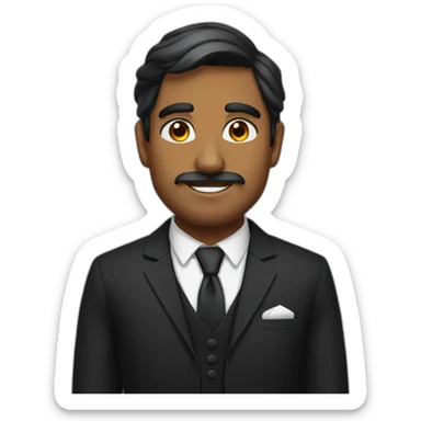 brown indian man with little bit of facial hair wearing bow tie and black suit sticker