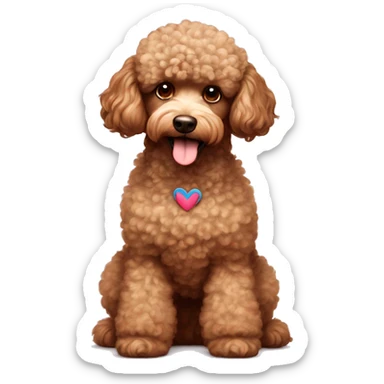 Dog poodle brown fluffy head heart shape sticker