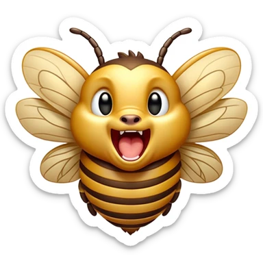 Cinematic Cute Yawning Hornet Portrait Emoji, Head tilted slightly with a dramatic, wide-open yawn, showcasing a small, striped body with softly drooping wings and sleepy, half-closed eyes, Simplified yet irresistibly adorable features, highly detailed, glowing with a soft, cozy glow, high shine, relaxed yet expressive, stylized with a dash of whimsical insect charm, soft glowing outline, capturing the essence of a drowsy yet affectionate hornet that appears ready to stretch out for a nap! sticker