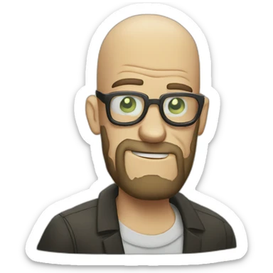 Tattooed bald man with beard and glasses, style Rick and Morty sticker