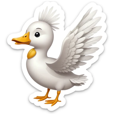A goose wing styled as a pistol gesture, cartoon style, white feathers, yellow beak, whimsical expression, flat design, transparent background sticker