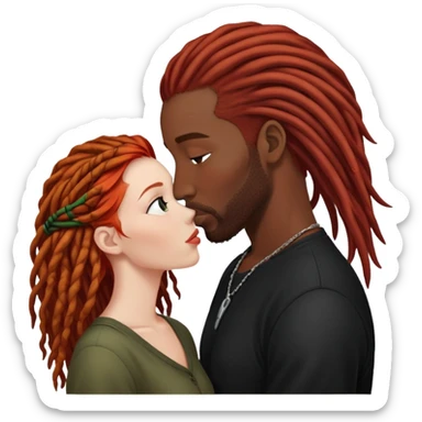 Mulher ruiva, pele branca, beijando um homem negro, com dreads nos cabelos sticker