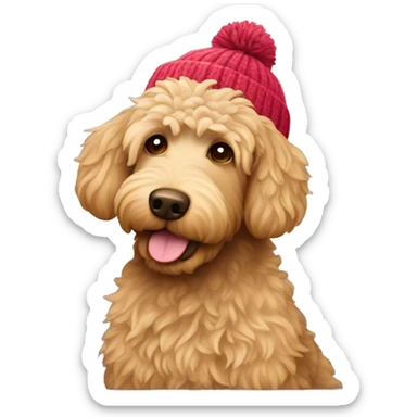 Labradoodle wearing a beanie sticker