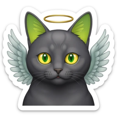 Dark gray cat with green-yellow eyes that has angel wings sticker